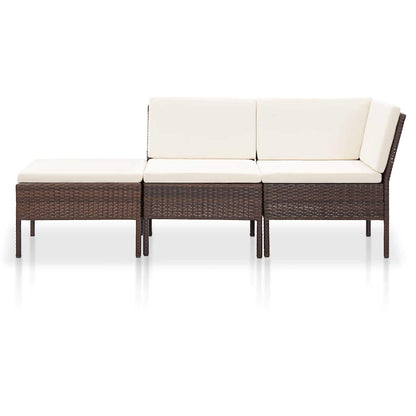 Set Divani da Giardino 3 pz con Cuscini in Polyrattan Marrone
