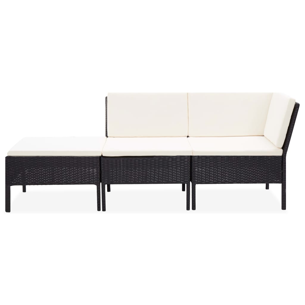 Set Divani da Giardino 3 pz con Cuscini in Polyrattan Nero | homemem39