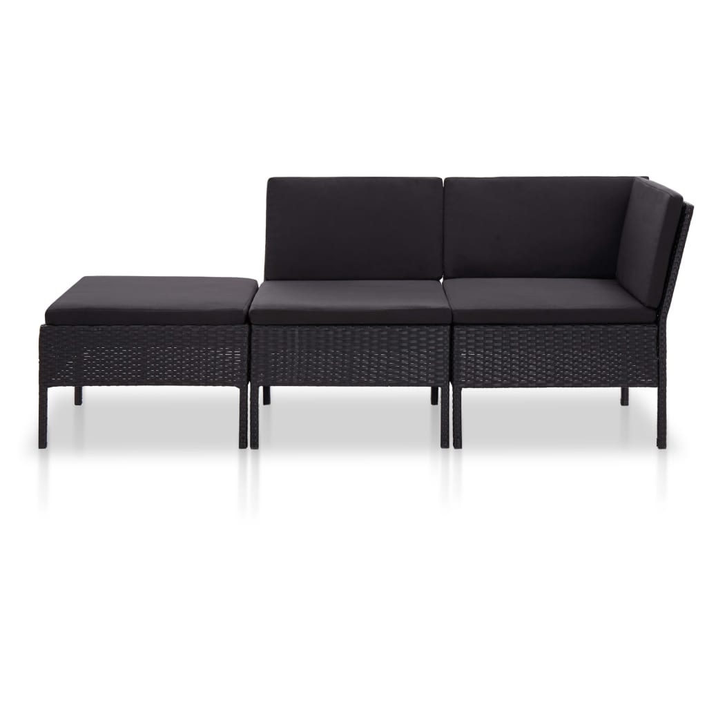 Set Divani da Giardino 3 pz con Cuscini in Polyrattan Nero | homemem39