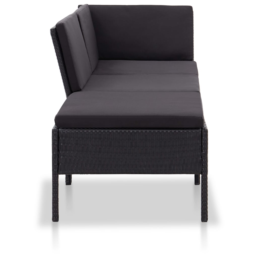 Set Divani da Giardino 3 pz con Cuscini in Polyrattan Nero | homemem39
