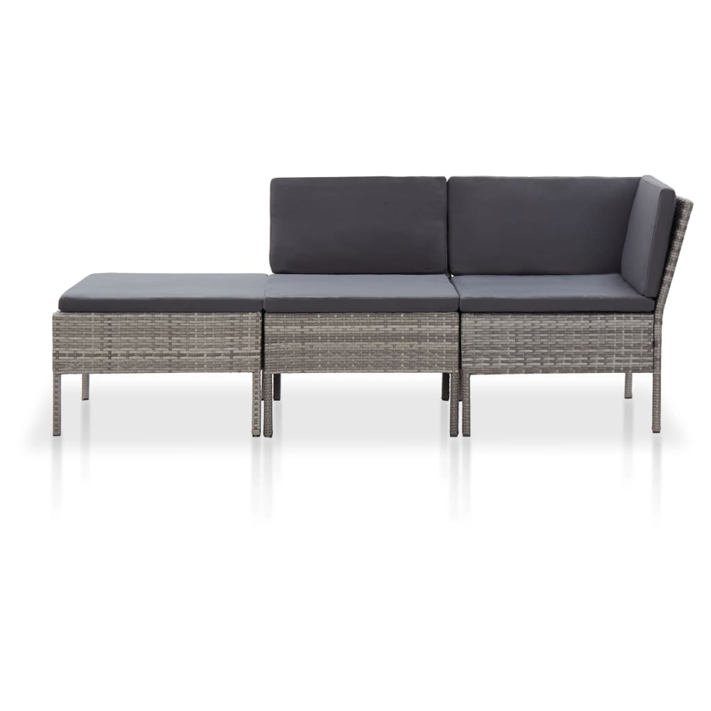 Set Divani da Giardino 3 pz con Cuscini in Polyrattan Grigio | homemem39