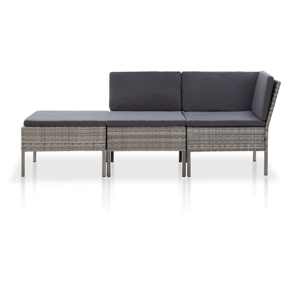 Set Divani da Giardino 3 pz con Cuscini in Polyrattan Grigio | homemem39