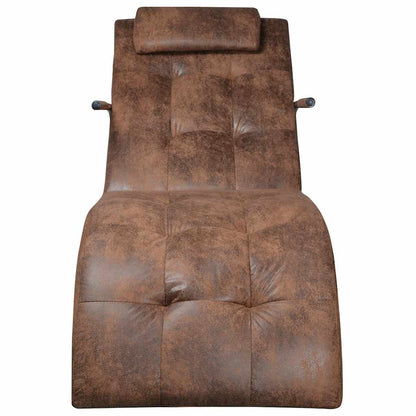 Chaise Longue con Cuscino in Tessuto Look Suede Marrone