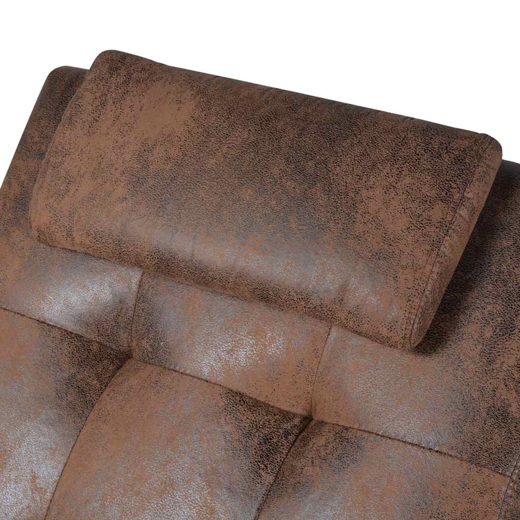 Chaise Longue con Cuscino in Tessuto Look Suede Marrone
