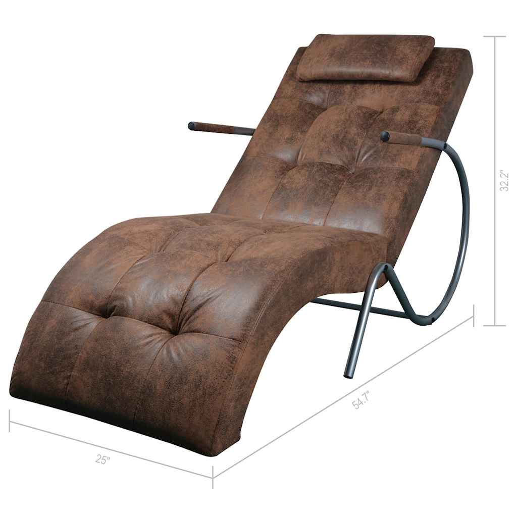 Chaise Longue con Cuscino in Tessuto Look Suede Marrone | homemem39
