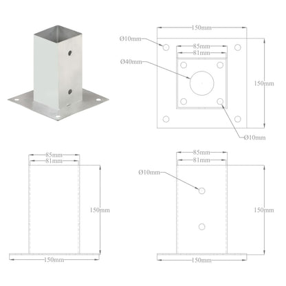 Ancoraggi Pali 4 pz in Metallo Zincato 81 mm