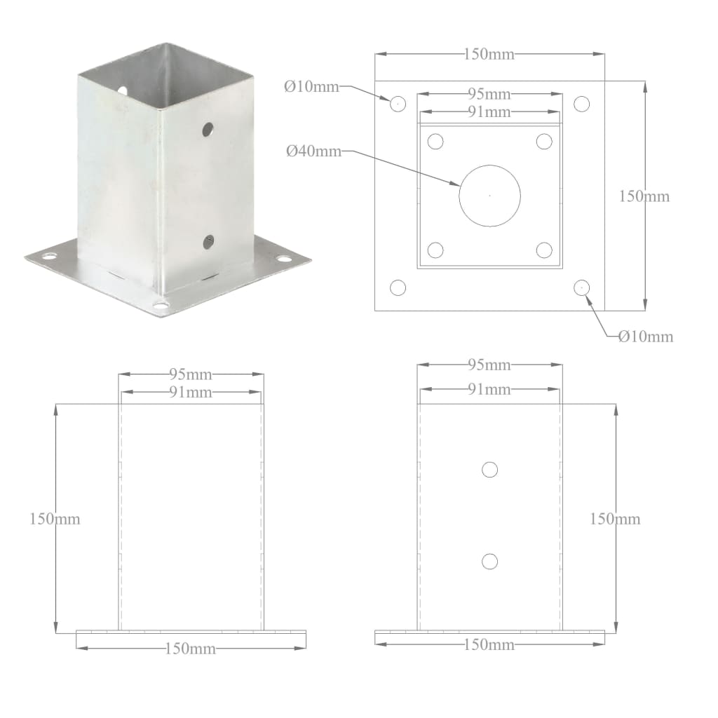 Ancoraggi Pali 4 pz in Metallo Zincato 91 mm - homemem39