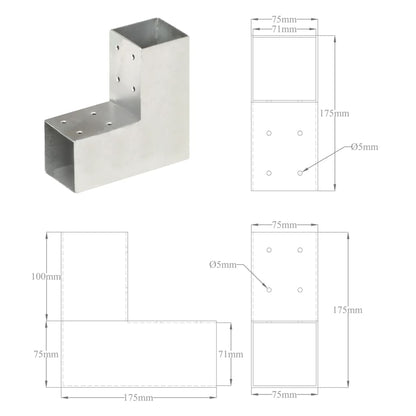 Connettori per Pali a Forma di L 4 pz Metallo Zincato 71x71 mm | homemem39