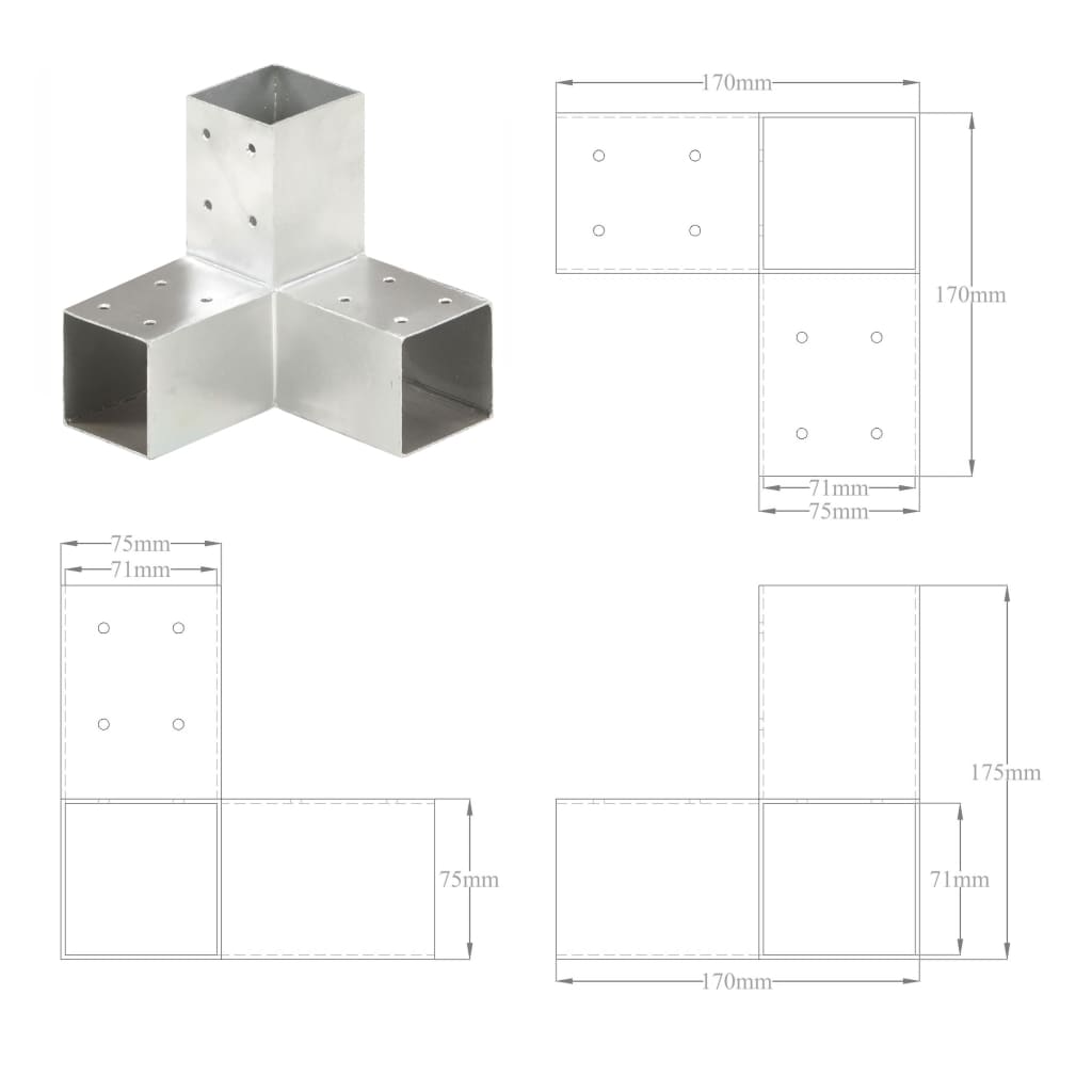 Connettore per Pali a Forma di Y in Metallo Zincato 71x71 mm | homemem39