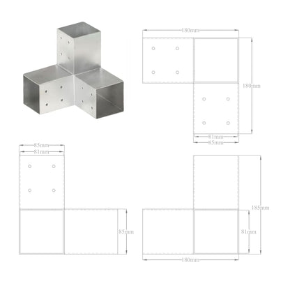 Connettori per Pali a Forma di Y 4 pz Metallo Zincato 81x81 mm | homemem39