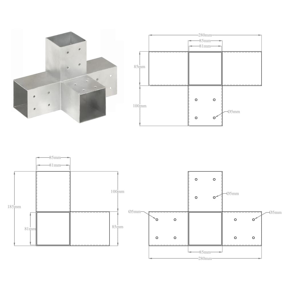 Connettore per Pali a Forma di X in Metallo Zincato 81x81 mm | homemem39