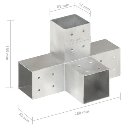 Connettori per Pali a Forma di X 4 pz Metallo Zincato 81x81 mm | homemem39