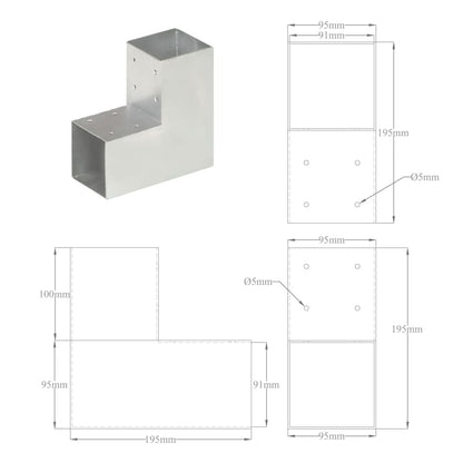 Connettore per Pali a Forma di L in Metallo Zincato 91x91 mm | homemem39