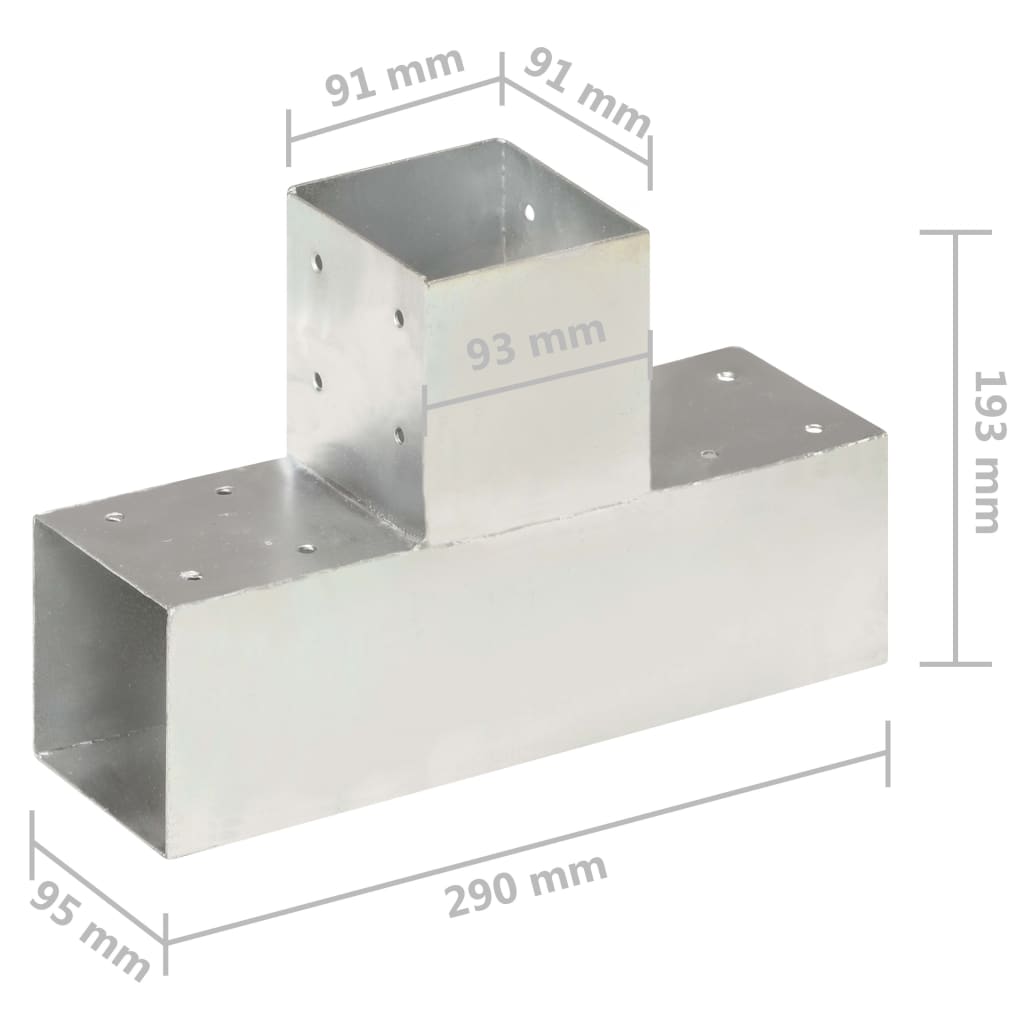 Connettori per Pali a Forma di T 4 pz Metallo Zincato 91x91 mm | homemem39