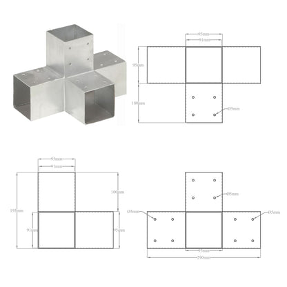 Connettori per Pali a Forma di X 4 pz in Metallo Zincato 91x91 mm | homemem39