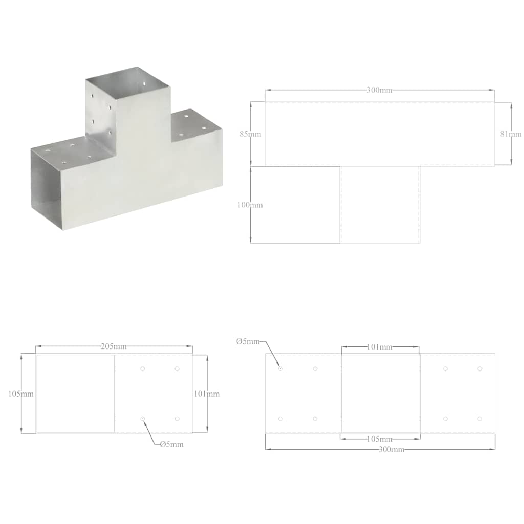 Connettori Pali a Forma di T 4 pz in Metallo Zincato 101x101 mm | homemem39