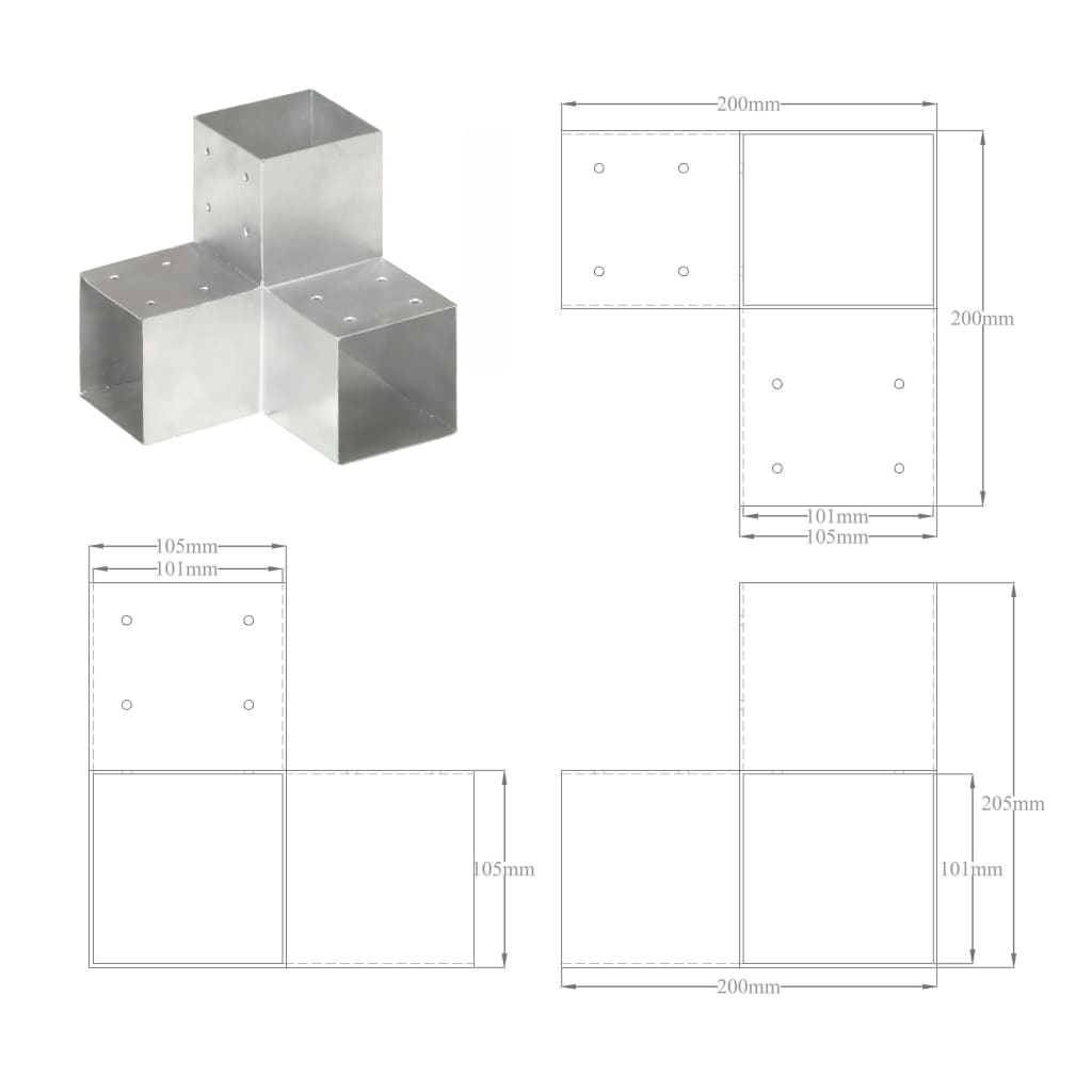 Connettori Pali a Forma di Y 4 pz in Metallo Zincato 101x101 mm | homemem39