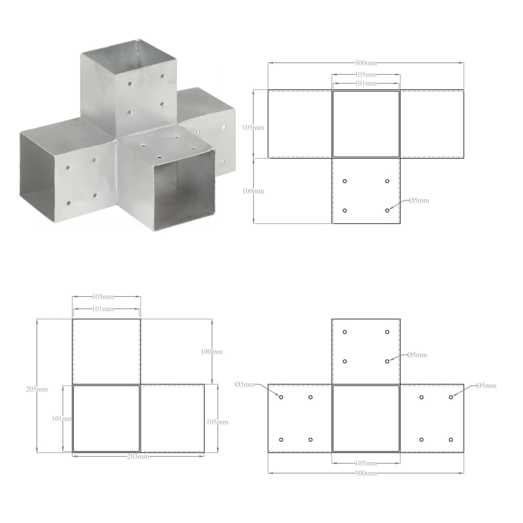 Connettori Pali a Forma di X 4 pz in Metallo Zincato 101x101 mm | homemem39