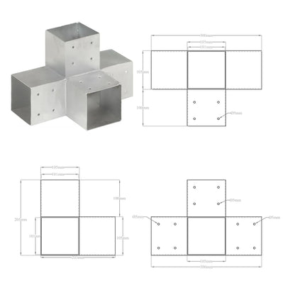 Connettori Pali a Forma di X 4 pz in Metallo Zincato 101x101 mm | homemem39