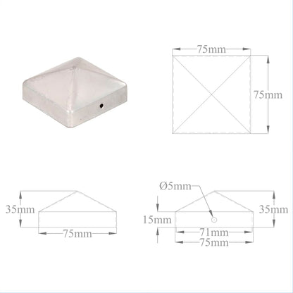 Tappi per Pali a Piramide 6 pz in Metallo Zincato 71x71 mm