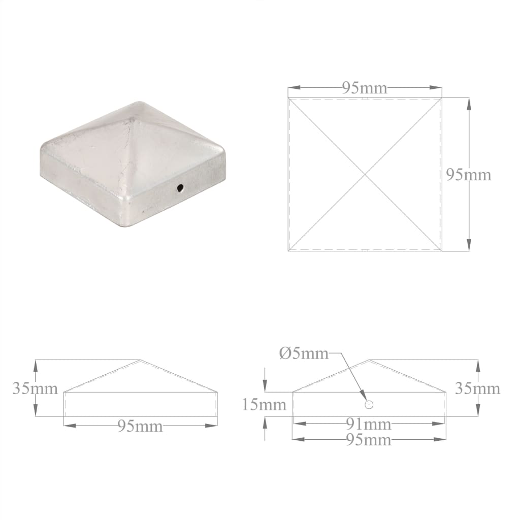 Kappen für Pyramidenstangen 6 Stück aus verzinktem Metall 91x91 mm