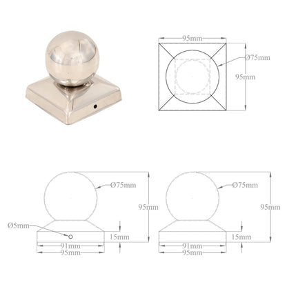 Tappi per Pali 6 pz Estremità a Globo in Acciaio Inox 91x91 mm