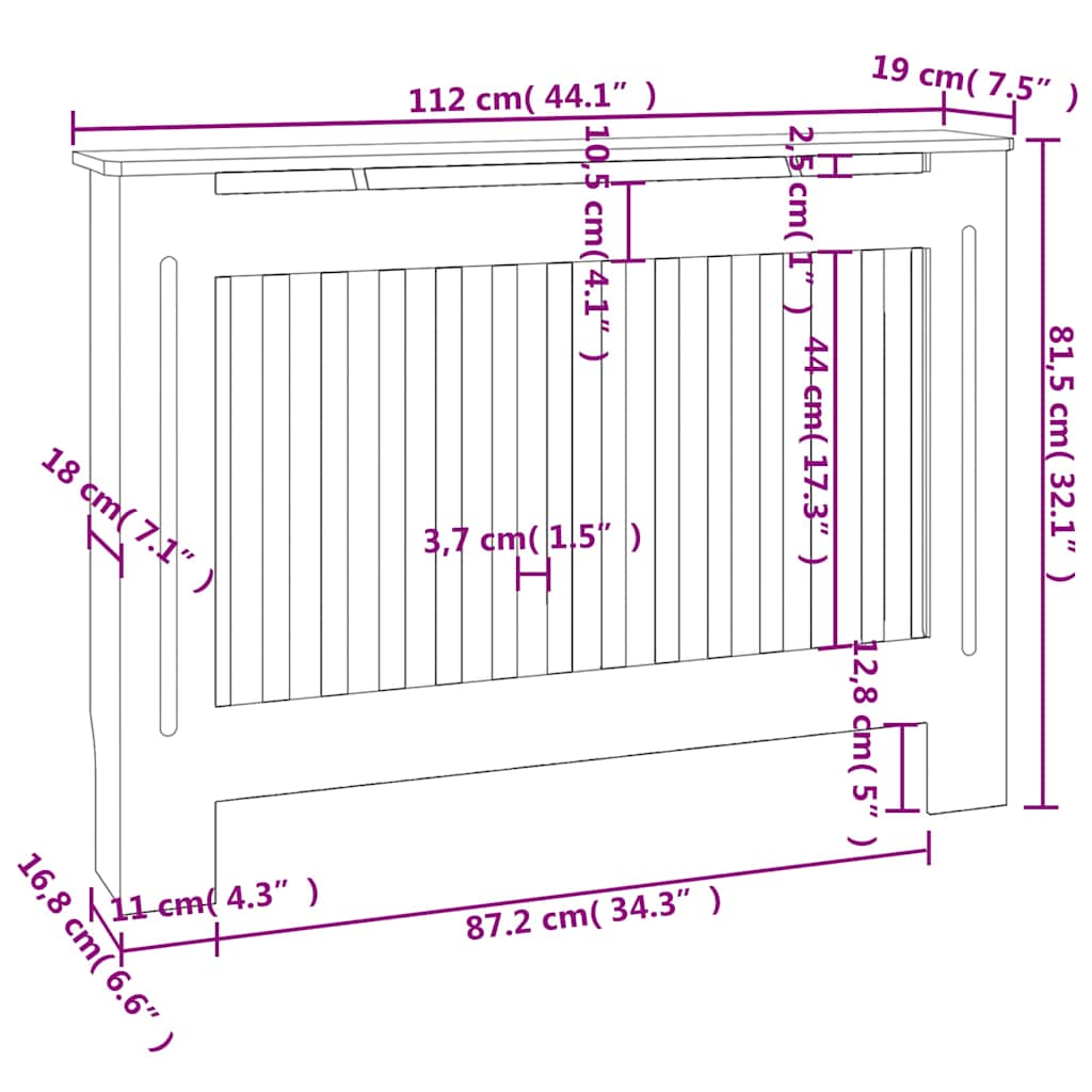 Copertura per Radiatore 112x19x81,5 cm in Legno Multistrato | homemem39