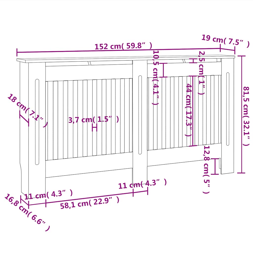 Copertura per Radiatore Antracite 152x19x81,5 cm in MDF | homemem39