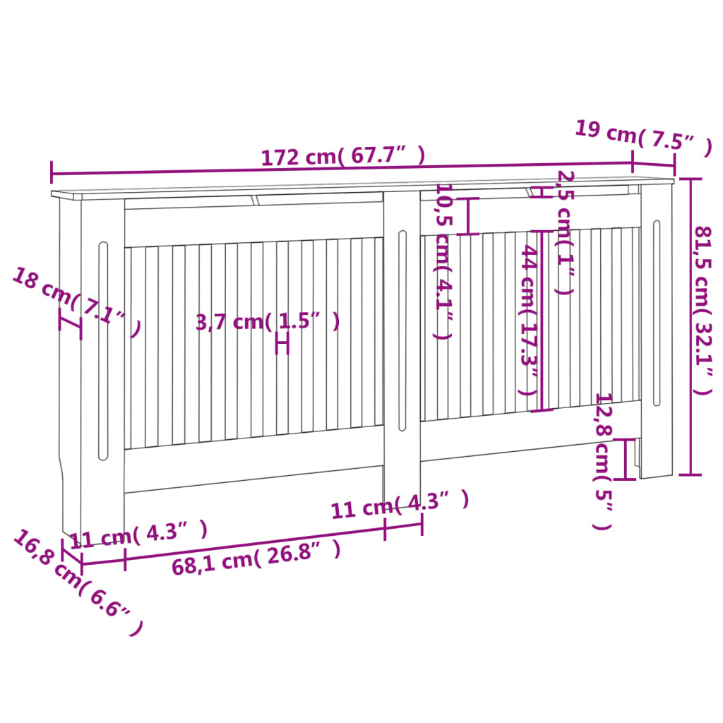 Copertura per Radiatore Antracite 172x19x81,5 cm in MDF