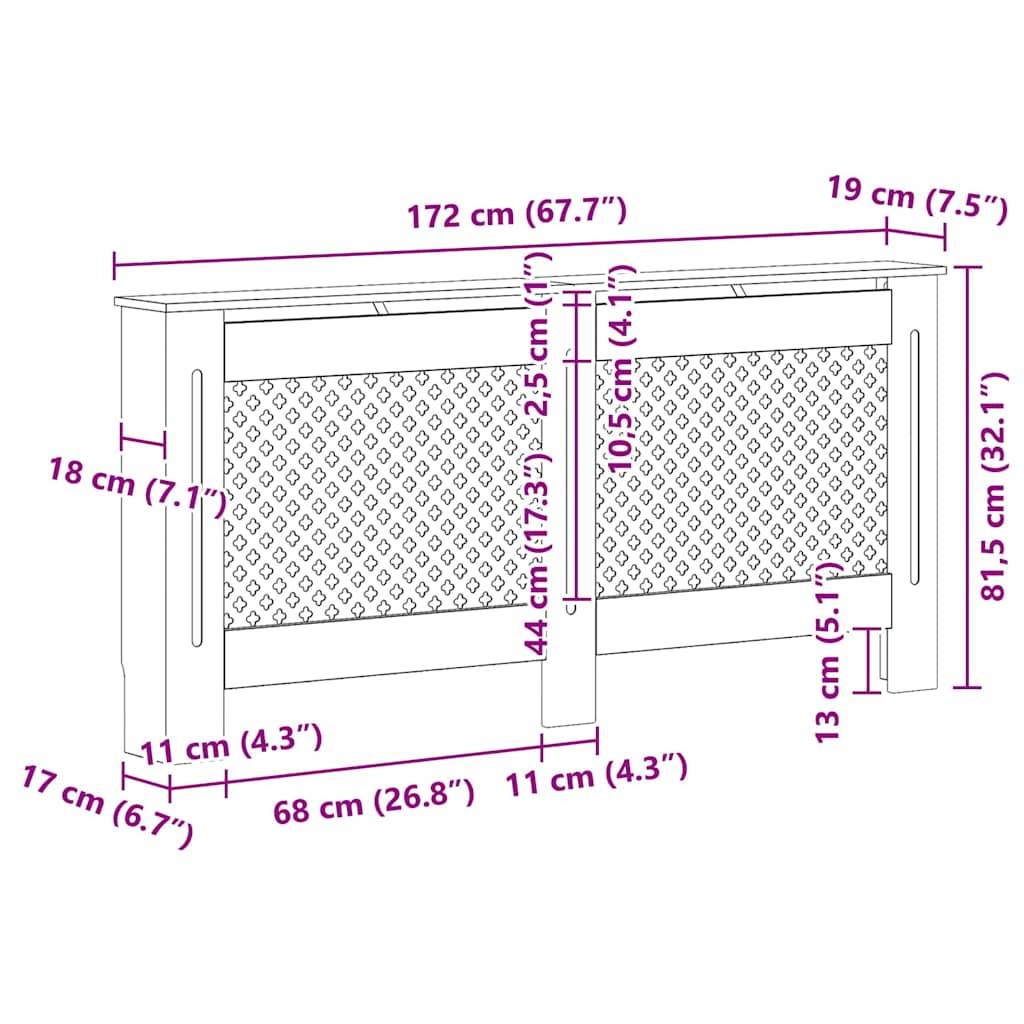 Copertura per Radiatore Antracite 172x19x81 cm in MDF