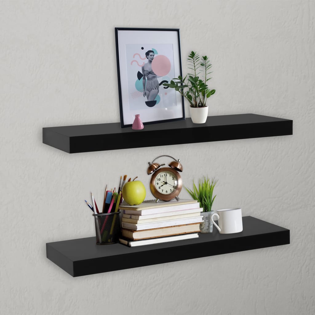 Mensole a Muro Galleggianti 2 pz Nere 60x20x3,8 cm | homemem39