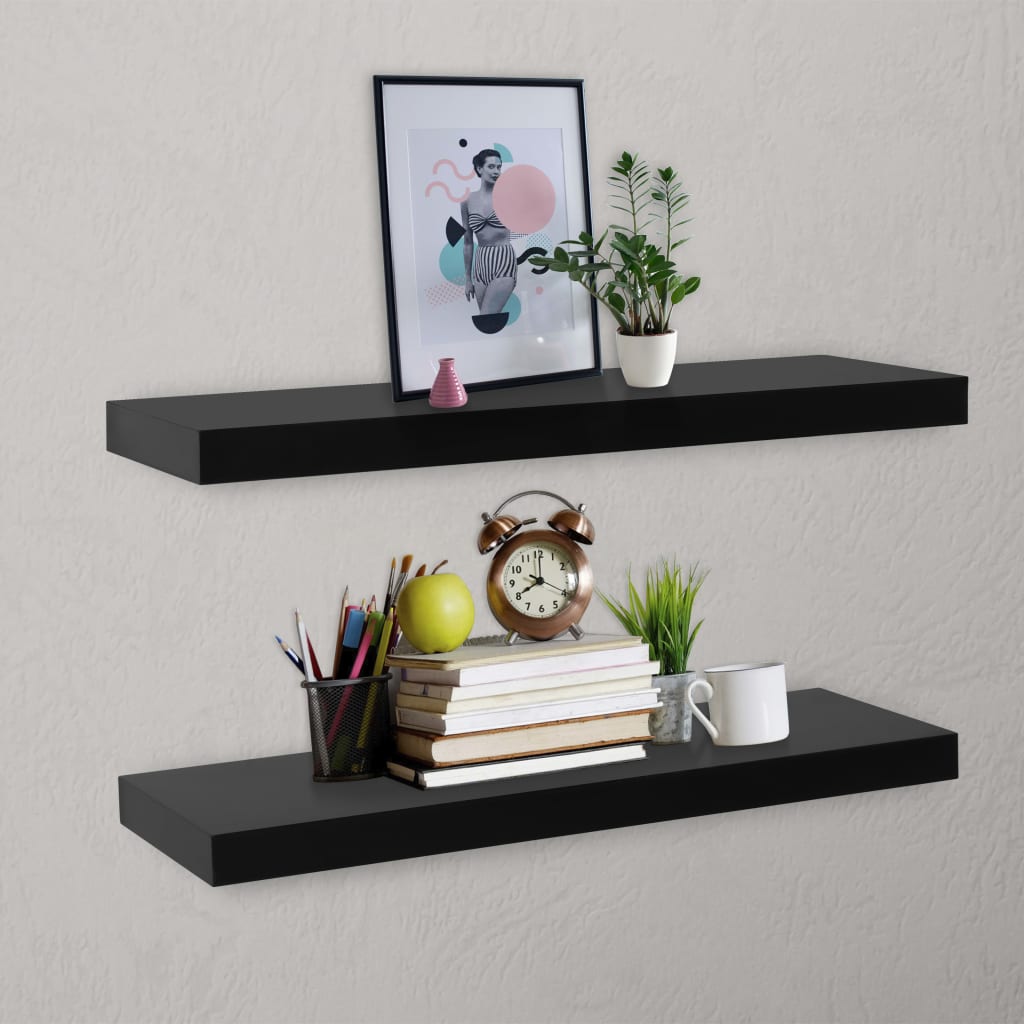 Mensole a Muro Galleggianti 2 pz Nere 80x20x3,8 cm | homemem39