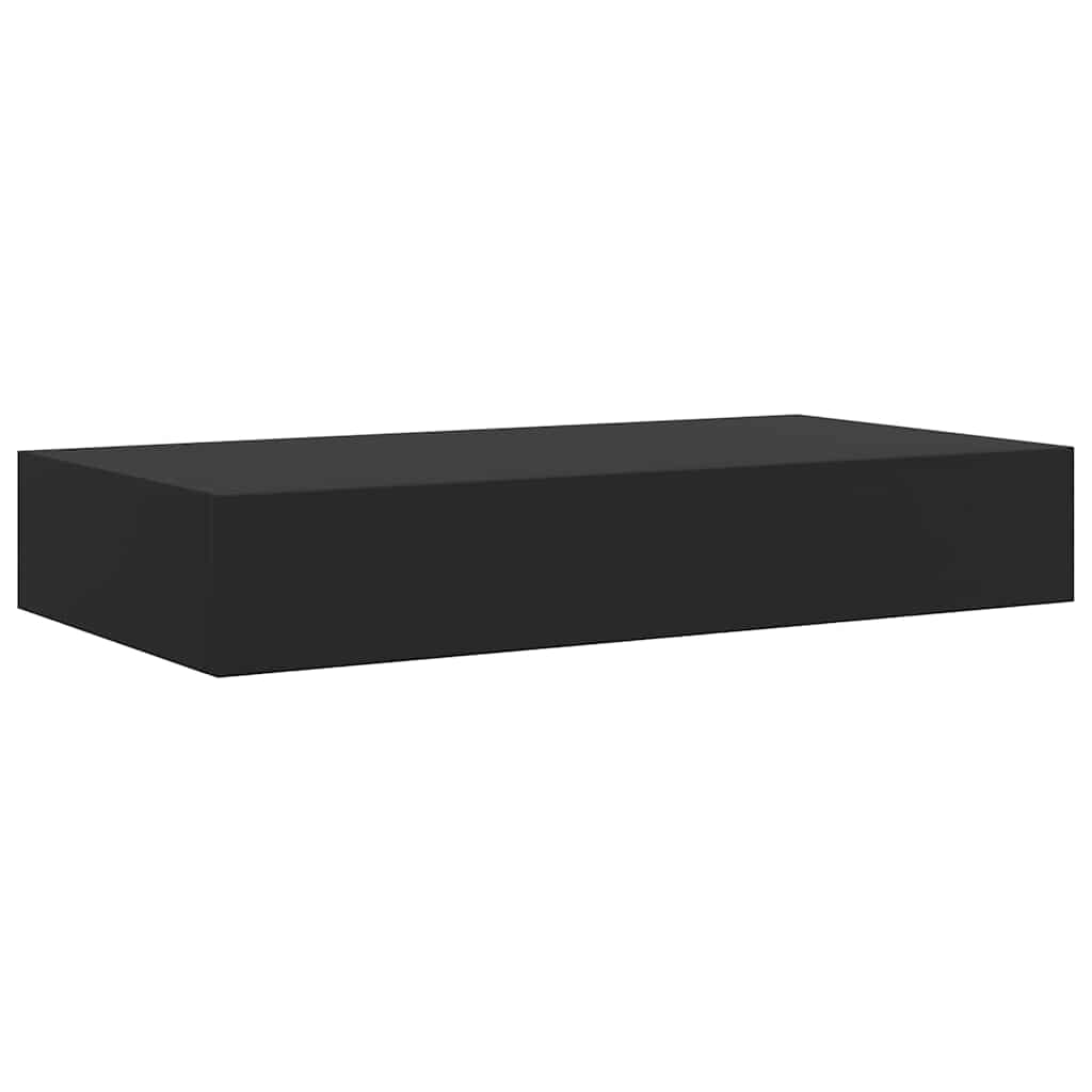 Mensola a Muro Galleggianti con Cassetto Nera 48x25x8 cm