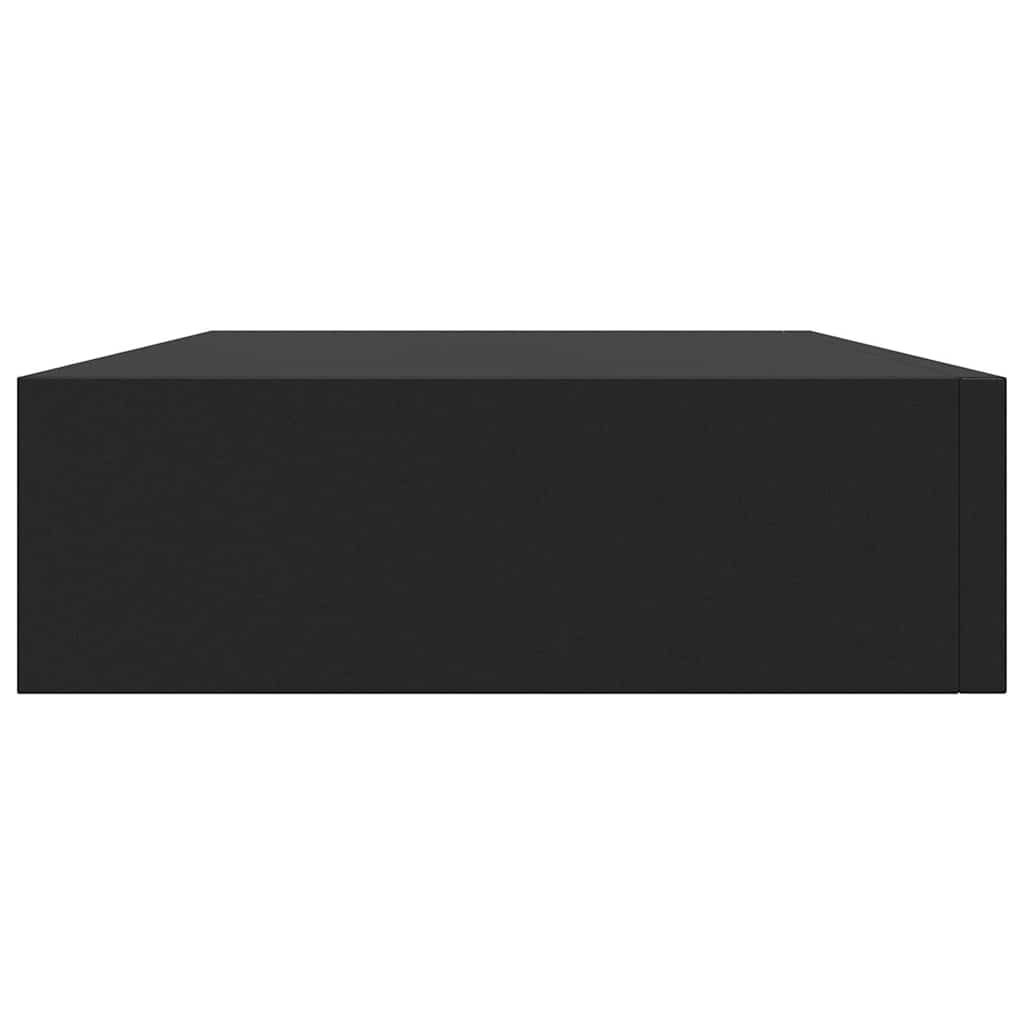 Mensola a Muro Galleggianti con Cassetto Nera 48x25x8 cm