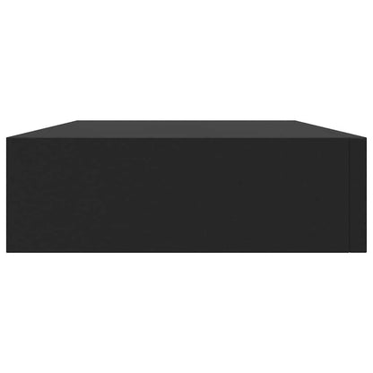 Mensola a Muro Galleggianti con Cassetto Nera 48x25x8 cm