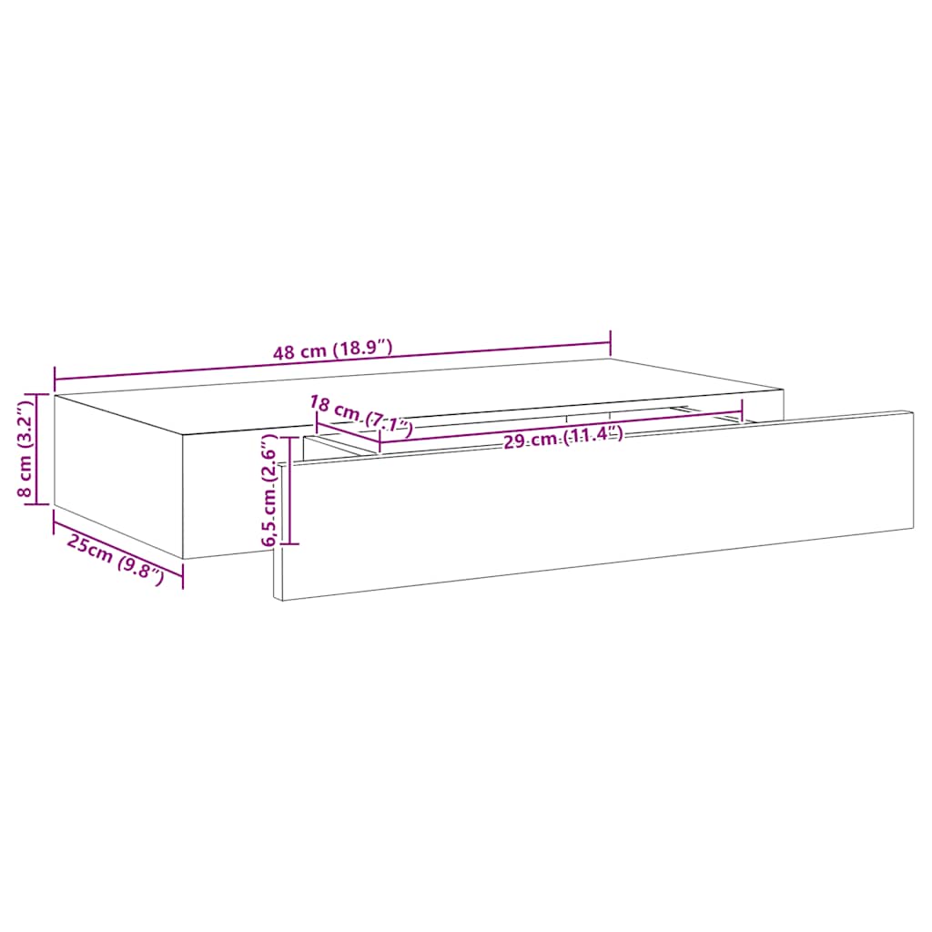 Mensola a Muro Galleggianti con Cassetto Nera 48x25x8 cm | homemem39