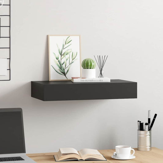 Mensola a Muro Galleggianti con Cassetto Nera 48x25x8 cm | homemem39