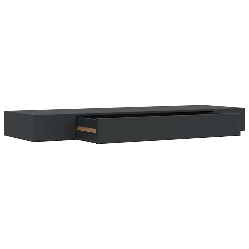 Mensola a Muro Galleggianti con Cassetto Nera 80x25x8 cm | homemem39
