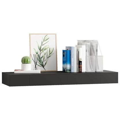 Mensola a Muro Galleggianti con Cassetto Nera 80x25x8 cm | homemem39