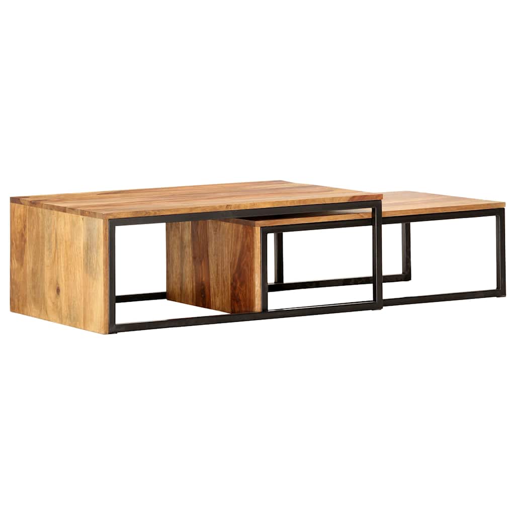 Tavolini Impilabili 2 pz in Legno Massello di Acacia