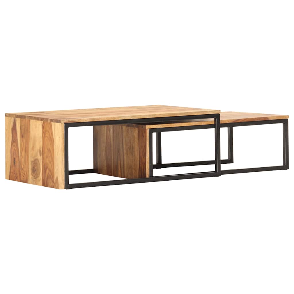 Tavolini Impilabili 2 pz in Legno Massello di Acacia