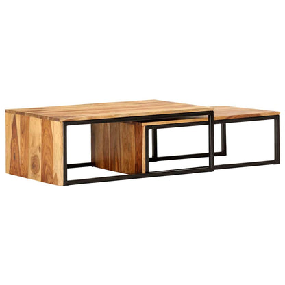 Tavolini Impilabili 2 pz in Legno Massello di Acacia