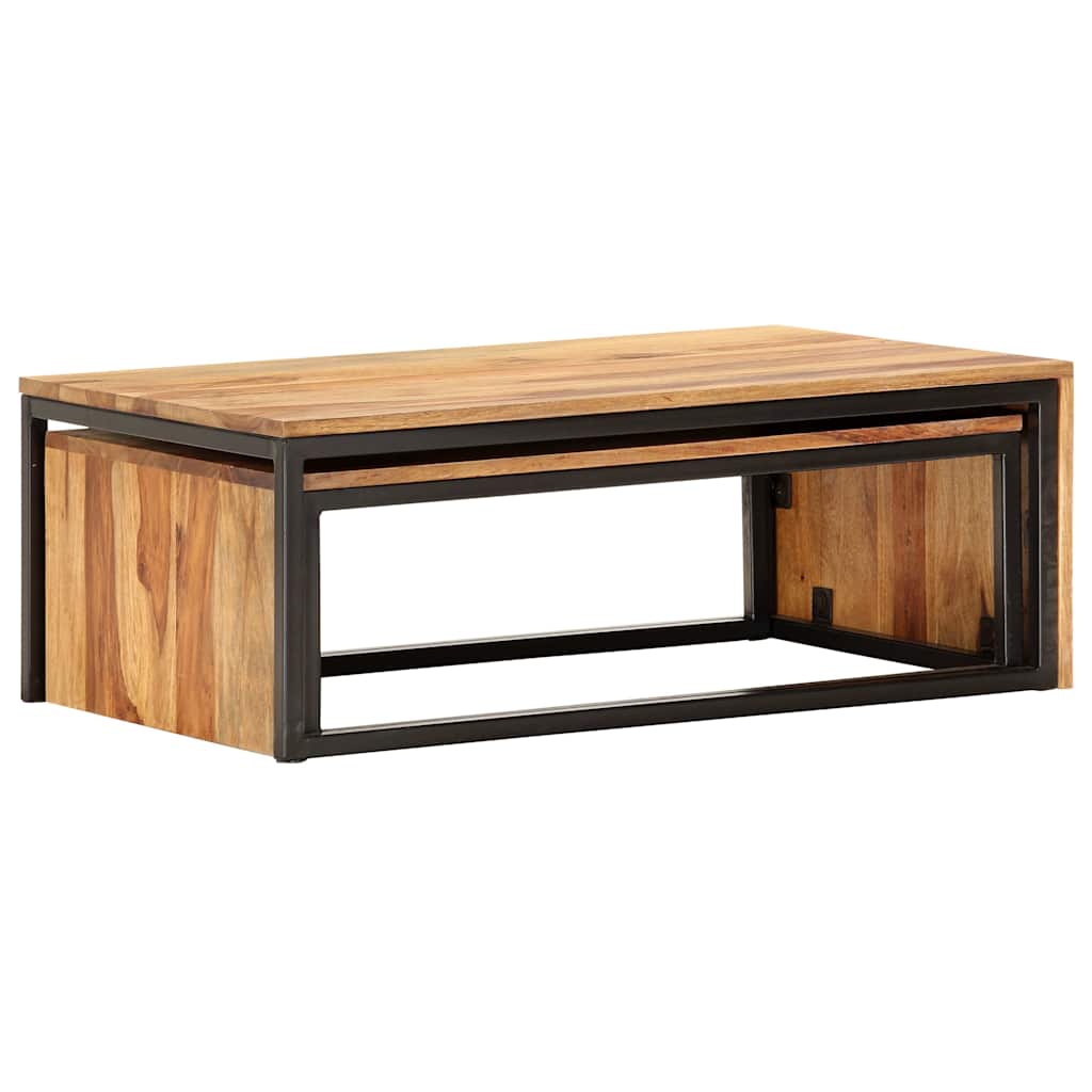 Tavolini Impilabili 2 pz in Legno Massello di Acacia