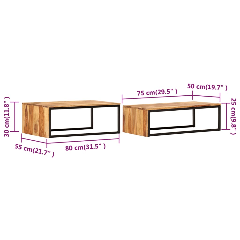 Tavolini Impilabili 2 pz in Legno Massello di Acacia | homemem39