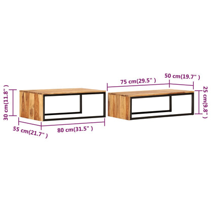 Tavolini Impilabili 2 pz in Legno Massello di Acacia | homemem39