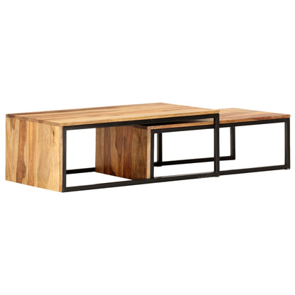 Tavolini Impilabili 2 pz in Legno Massello di Acacia | homemem39