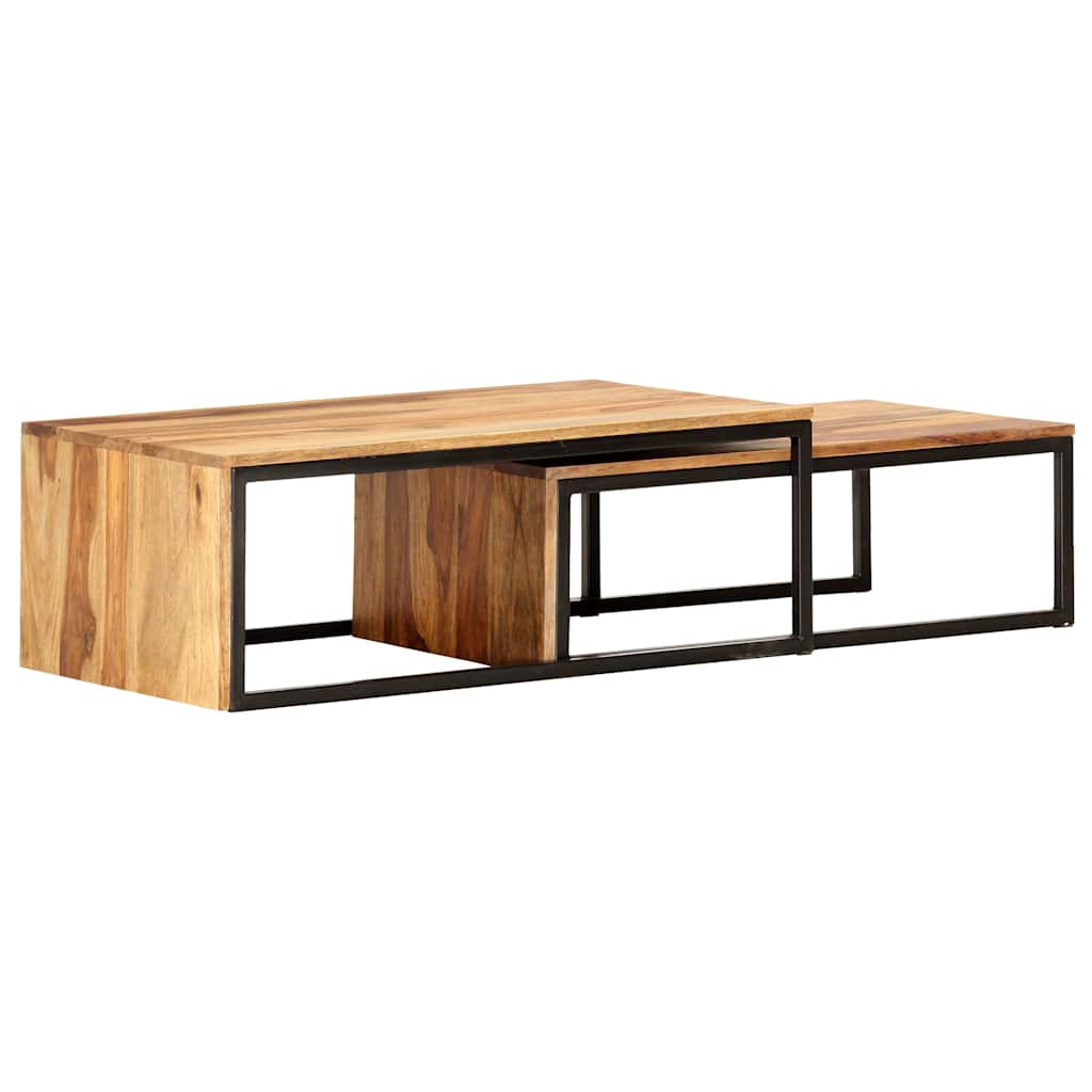 Tavolini Impilabili 2 pz in Legno Massello di Acacia