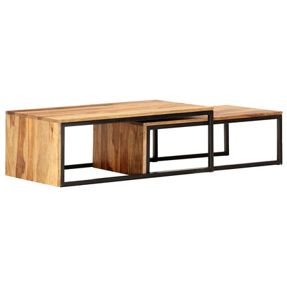 Tavolini Impilabili 2 pz in Legno Massello di Acacia