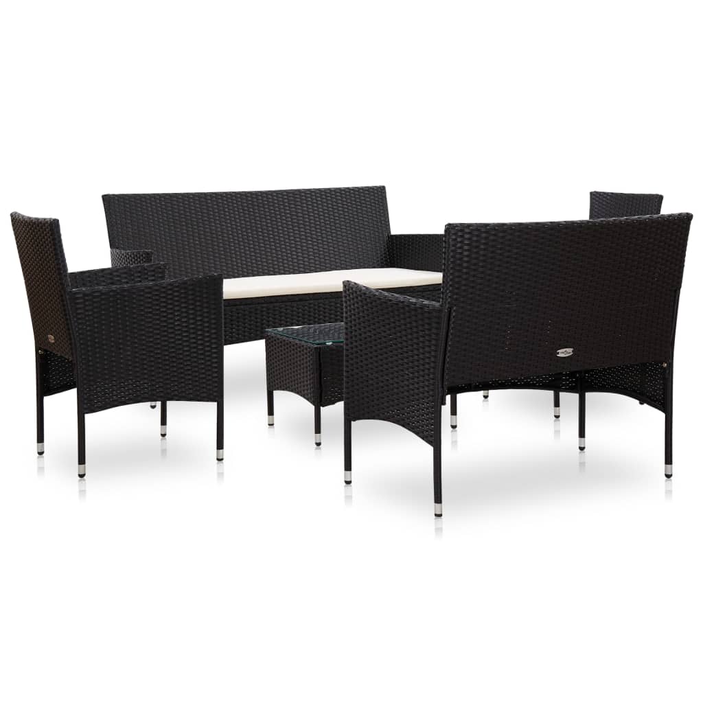 Set Divani da Giardino 5 pz con Cuscini in Polyrattan Nero | homemem39