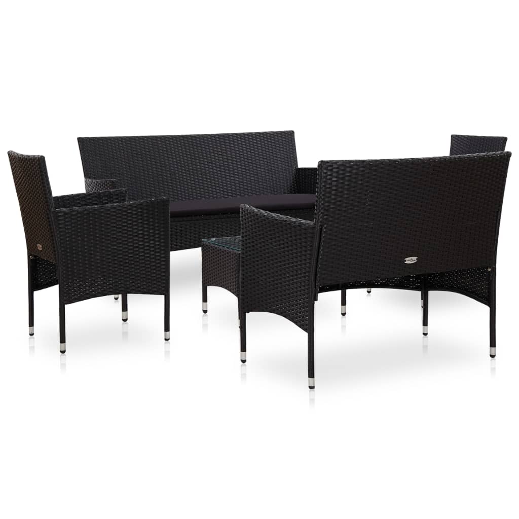 Set Divani da Giardino 5 pz con Cuscini in Polyrattan Nero | homemem39